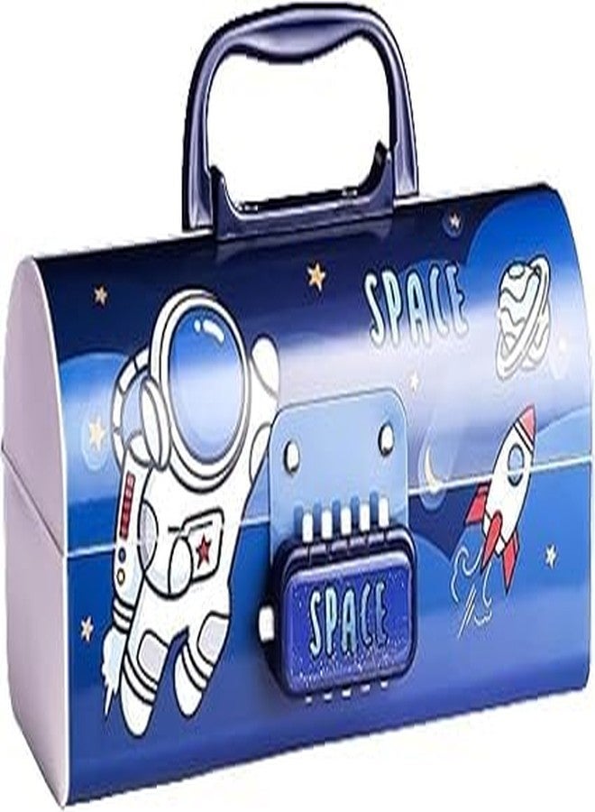 VENIVA Durable Space Theme Password Lock Pencil Box for Kids - Multi-Functional Suitcase Style Stationery Organizer Case with Double Lock & Large Capacity, Light Blue | Gift for Boys & Girls - Image 1